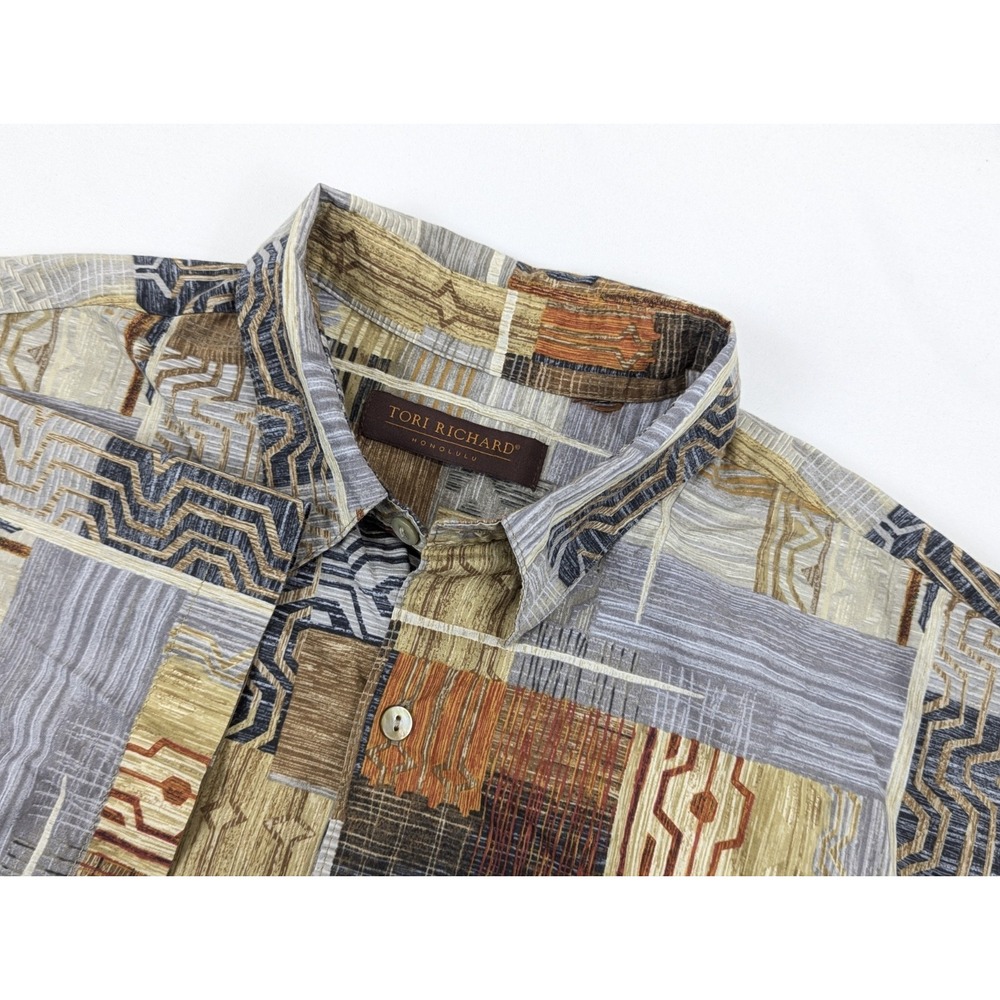 Tori Richard Hawaiian Shirt Mens Medium Cotton Lawn Aztec Aloha Shirt Made USA